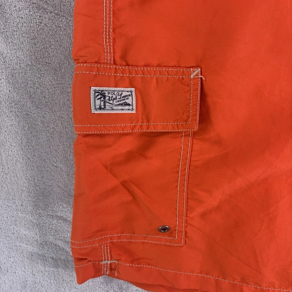 Polo Ralph Lauren Swim Trunks Mens 3XLT Orange Cargo Pony Logo Drawstring